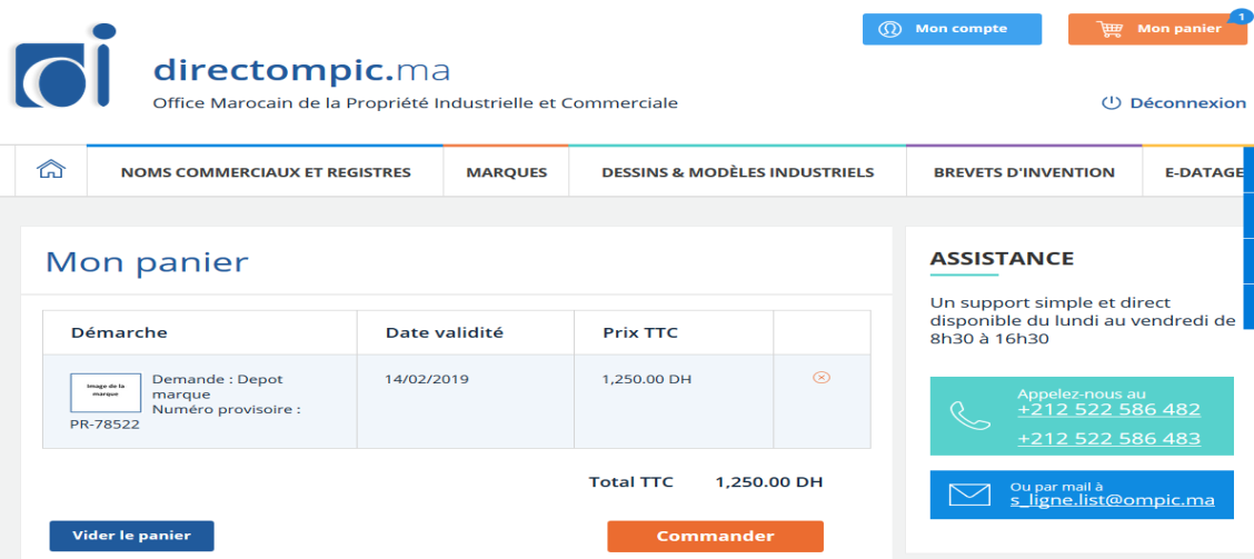 Page de paiement en ligne sécurisé CMI pour dépôt de marque OMPIC